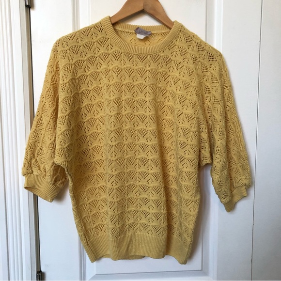 Vintage Diament Yellow Pointelle Knit Short Sleeve Sweater - Picture 5 of 5